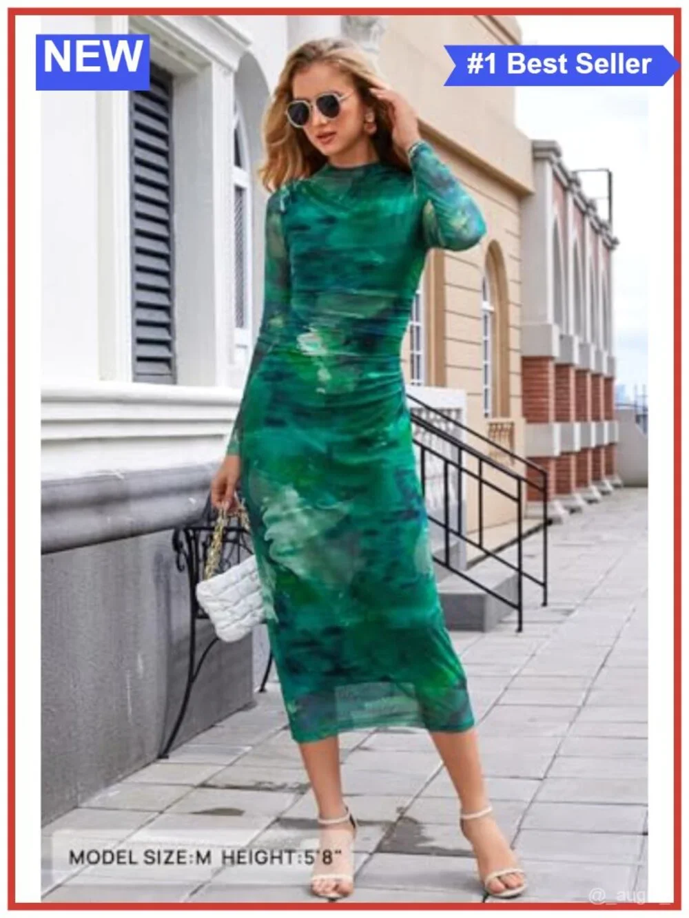 Long Sleeve Tie-Dye Maxi Dress with Ruched Detail and Mock Neck